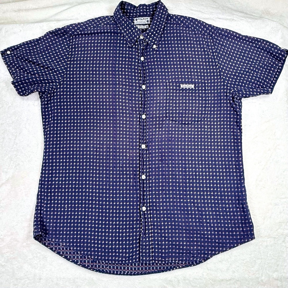 Lucky Brand Dungarees Gene Montesano Shirt Mens XL Blue Geometric Button Up
